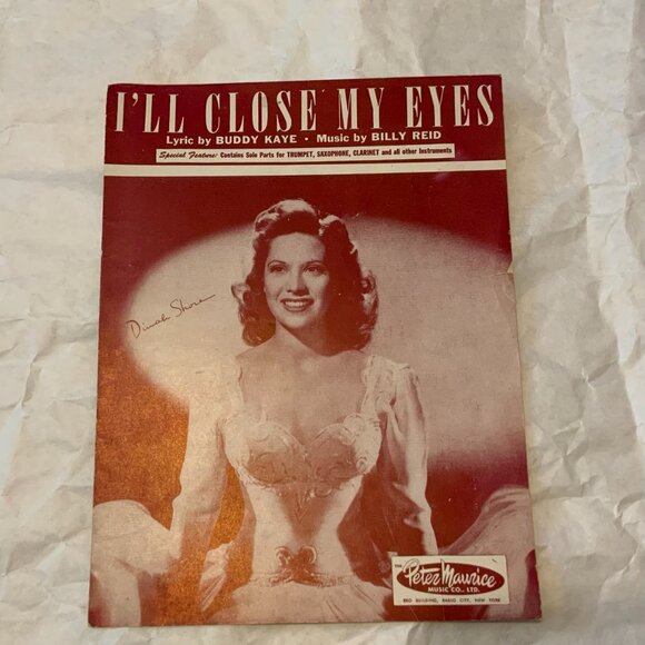 VINTAGE SHEET MUSIC-DINAH SHORE I'LL CLOSE MY EYES TRUMPET, SAXOPHONE, CLARINET - Picture 1 of 3